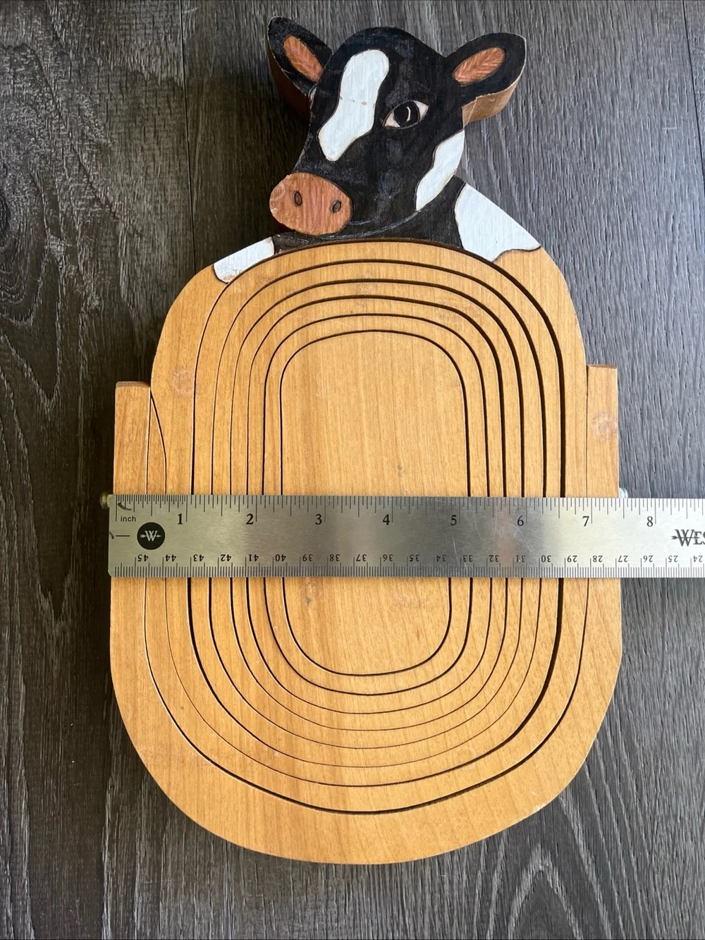 Collapsible Handcrafted Brown Wooden Cow Nesting Basket - Home Accents